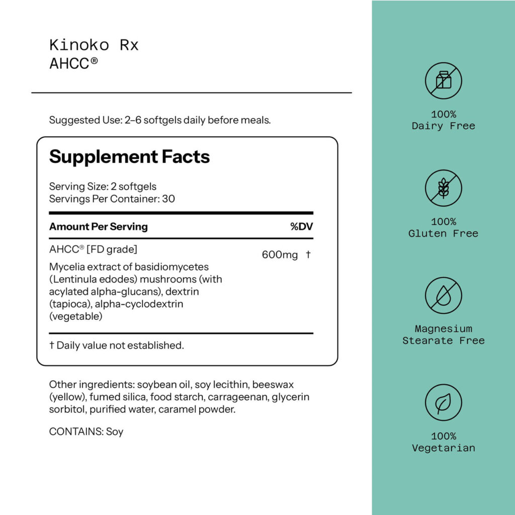 قرص AHCC Kinoko مدل Rx سافت ژل 60 تایی 600mg