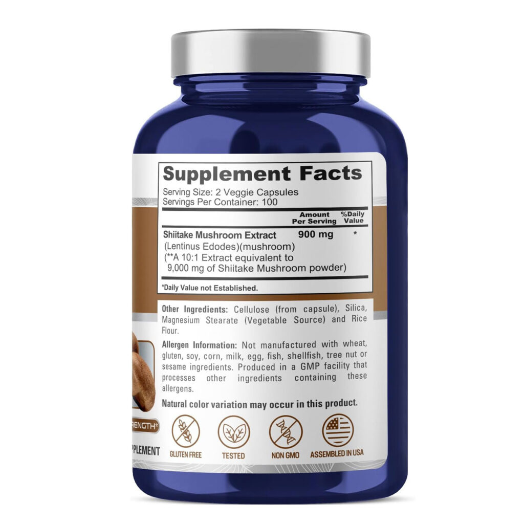 NusaPure Shiitake Mushroom Extract 9000mg 200 Veggie Capsules 2