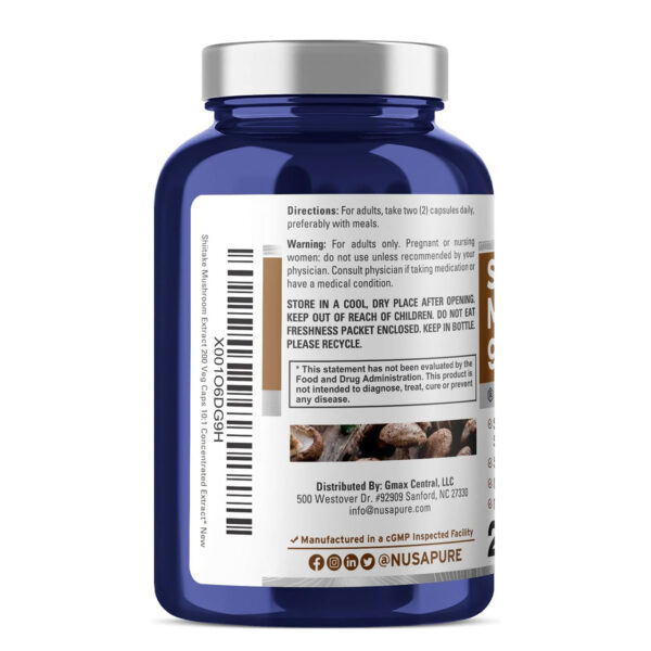 NusaPure Shiitake Mushroom Extract 9000mg 200 Veggie Capsules 3