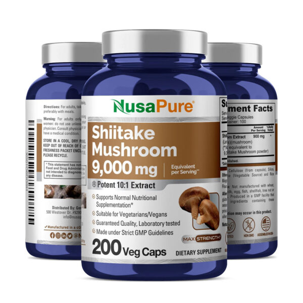 NusaPure Shiitake Mushroom Extract 9000mg 200 Veggie Capsules 4